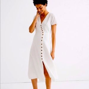 MADEWELL Linen Blend Button-Wrap Midi Dress